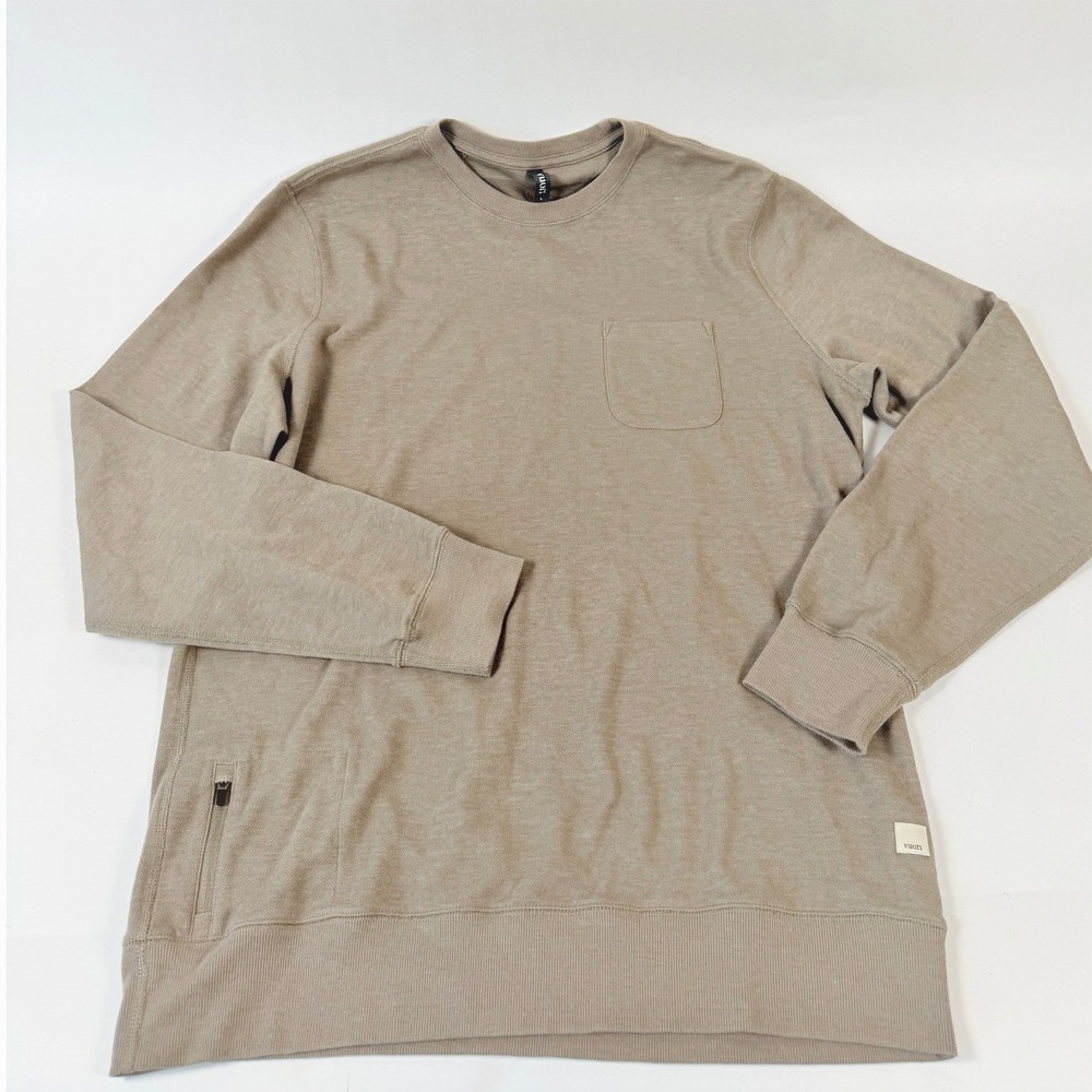 Vuori Men's Long Sleeve Crewneck Pocket Top – Size L – Tan